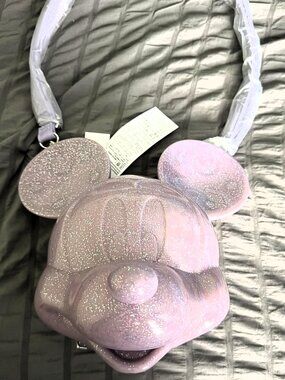 2025 Disney Parks LOUNGEFLY Mickey Mouse Head Purple Glitter Crossbody Bag